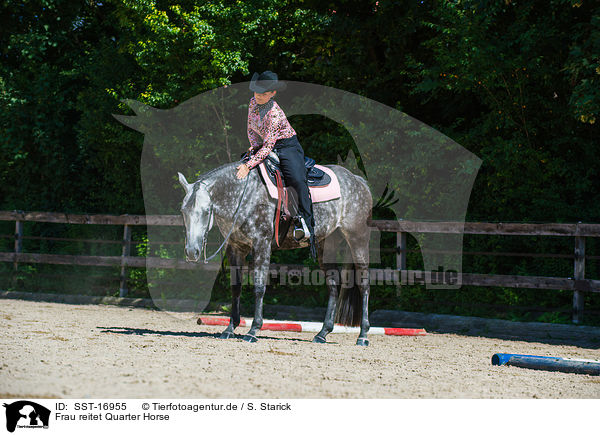 Frau reitet Quarter Horse / woman rides Quarter Horse / SST-16955