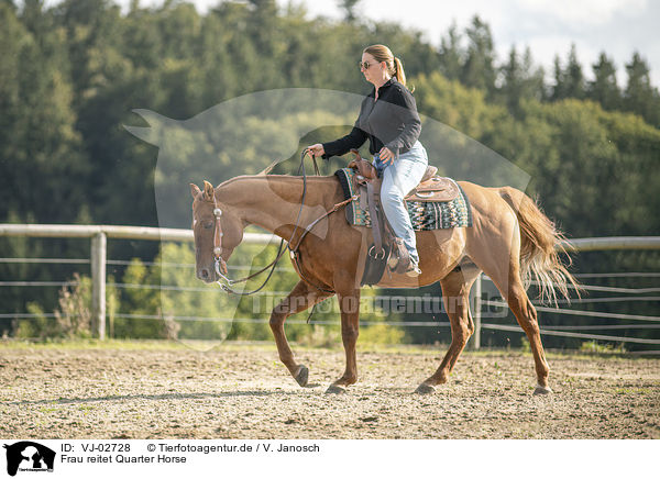 Frau reitet Quarter Horse / woman rides Quarter Horse / VJ-02728