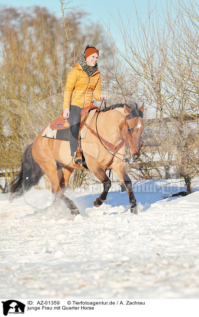 junge Frau mit Quarter Horse / young woman with Quarter Horse / AZ-01359