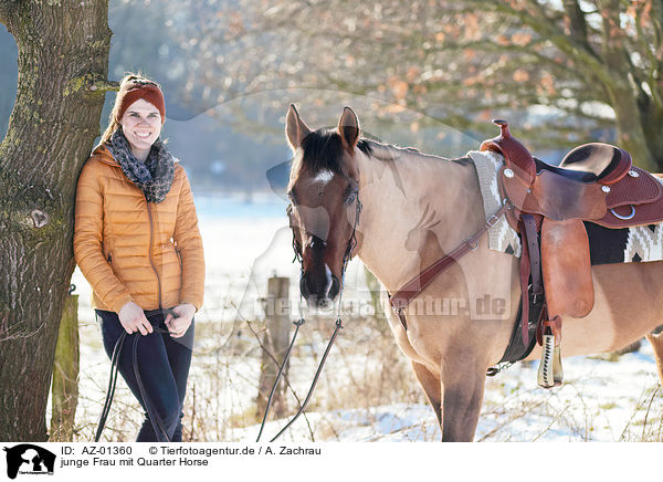 junge Frau mit Quarter Horse / young woman with Quarter Horse / AZ-01360