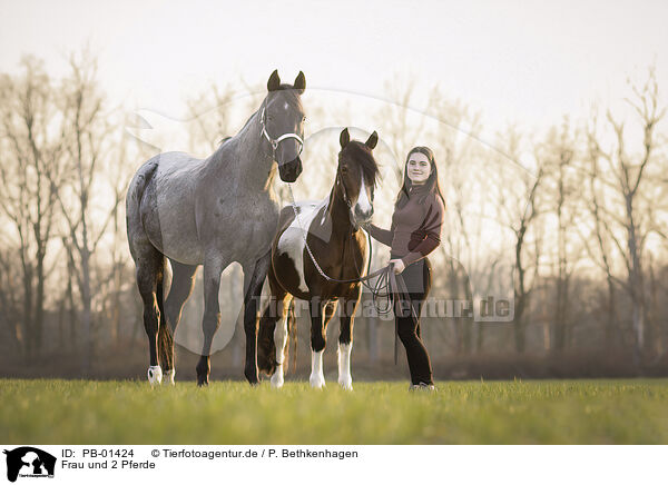 Frau und 2 Pferde / woman and 2 horses / PB-01424