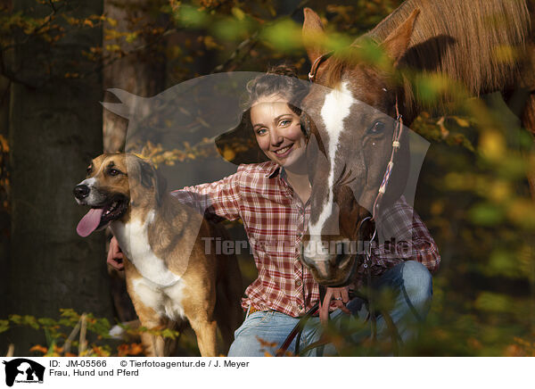 Frau, Hund und Pferd / woman, dog and horse / JM-05566