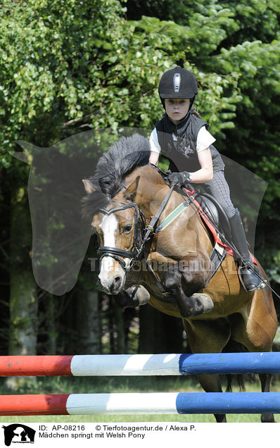 Mdchen springt mit Welsh Pony / AP-08216