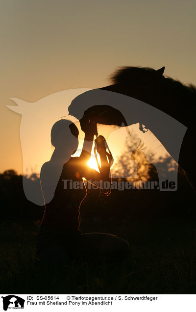 Frau mit Shetland Pony im Abendlicht / SS-05614