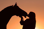 Pferd und Mensch im Sonnenuntergang