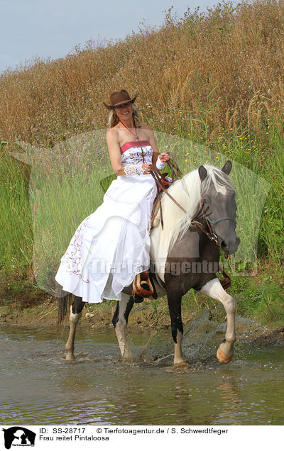 Frau reitet Pintaloosa / woman rides Pintaloosa / SS-28717