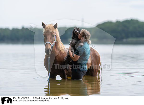 Frau mit Isl�nder und Kleinpudel / woman with Islandic horse and poodle / AH-03693